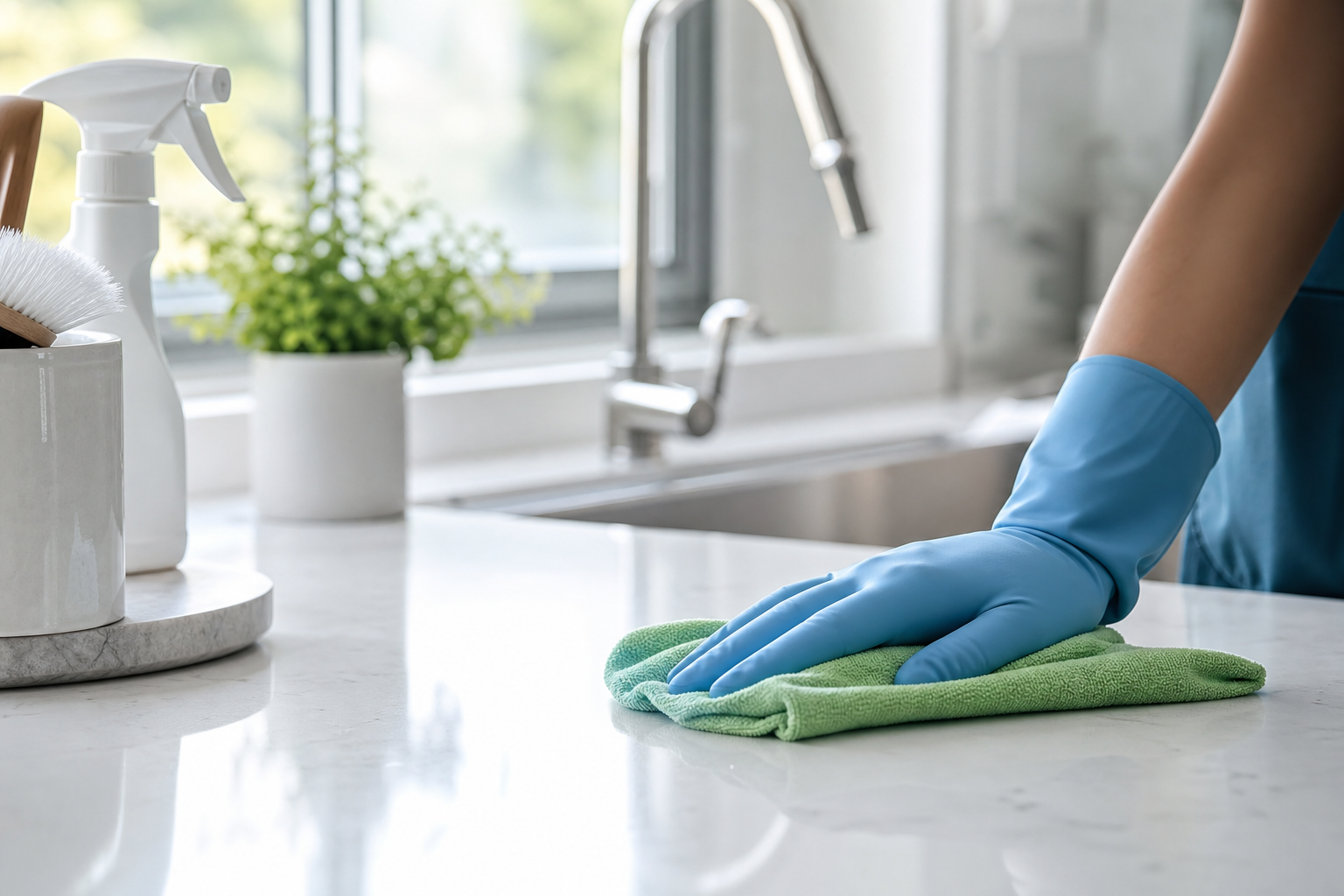 Detailed kitchen cleaning with microfiber cloth