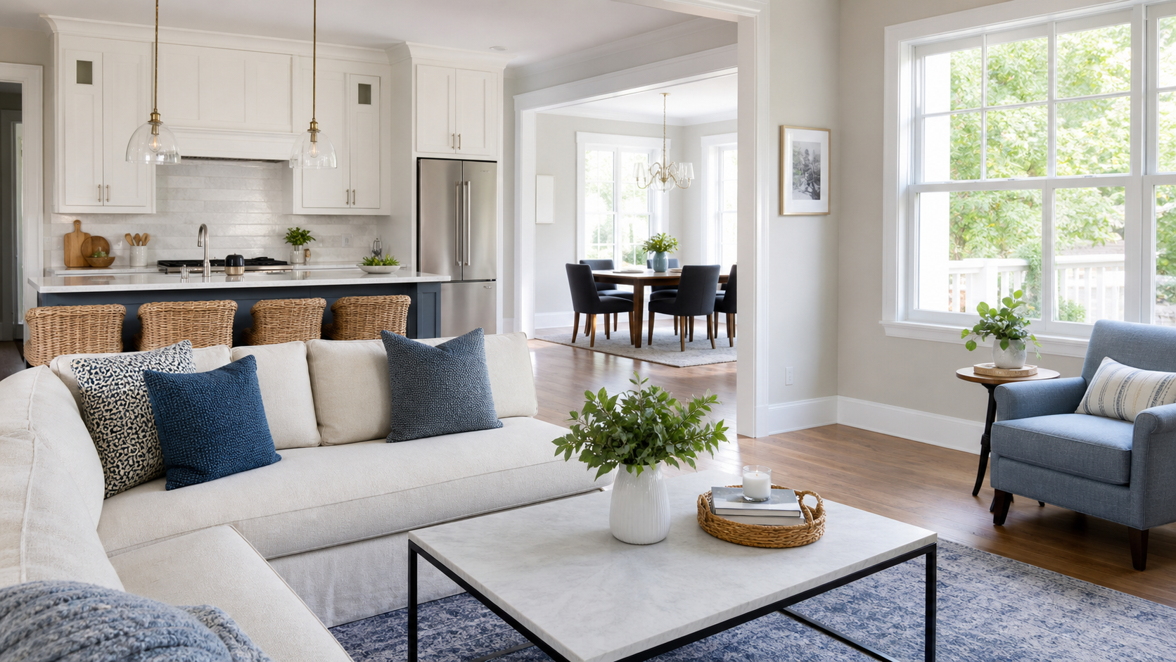 Clean living room and kitchen