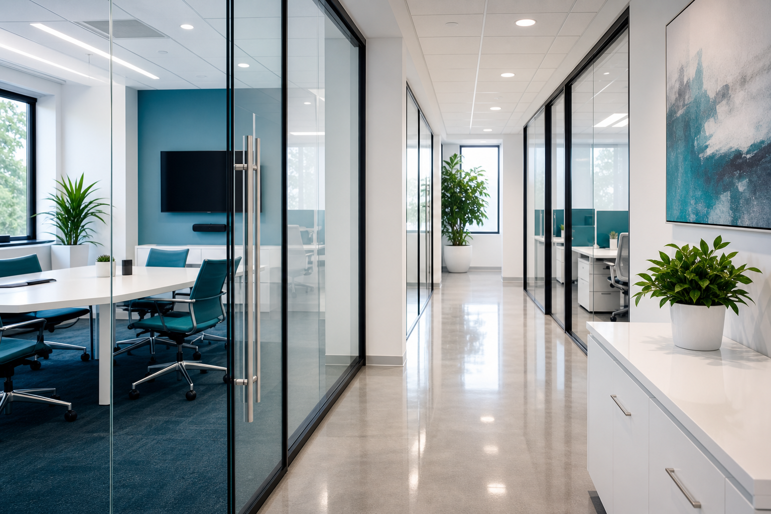 Clean modern office corridor
